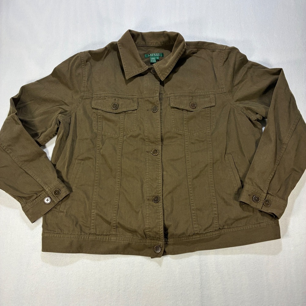 Classic Women Jacket Lauren Ralph Lauren 1X Brown Rayon Cotton Utility Gorpcore